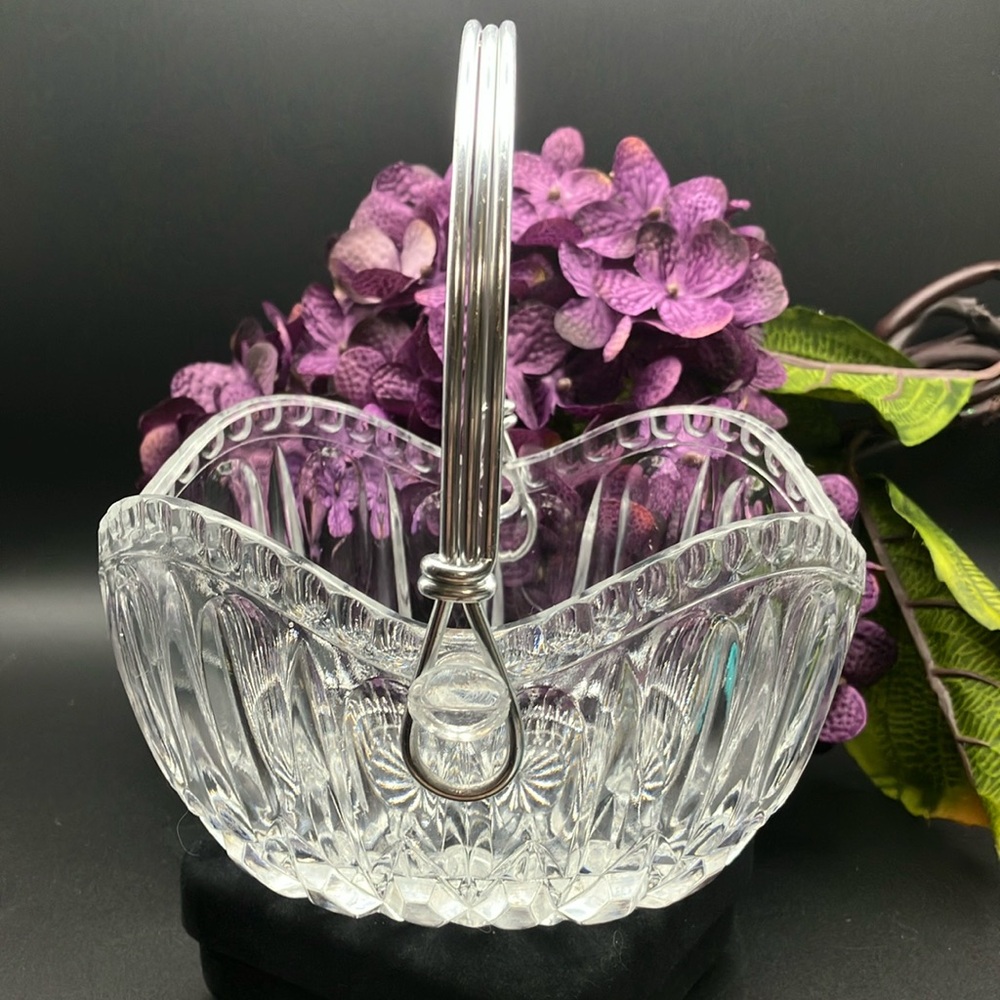 Vintage West German Crystal Basket with Aluminum Handle